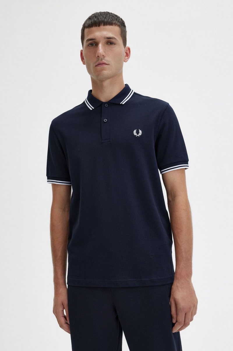 Fred Perry M3600 Men's Shirt Navy White | GPDZC0975