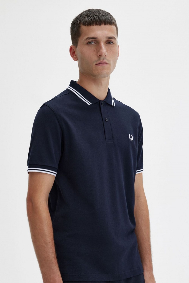 Fred Perry M3600 Men's Shirt Navy White | GPDZC0975