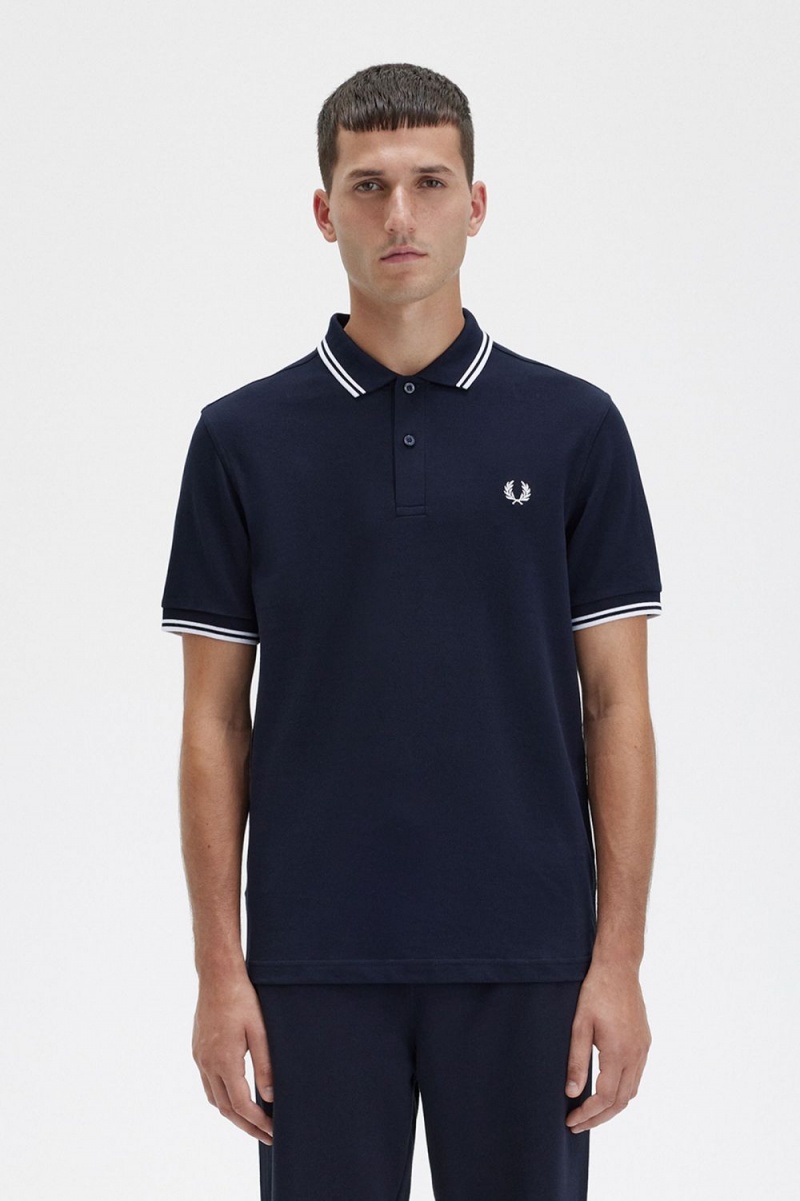 Fred Perry M3600 Men\'s Shirt Navy White | GPDZC0975