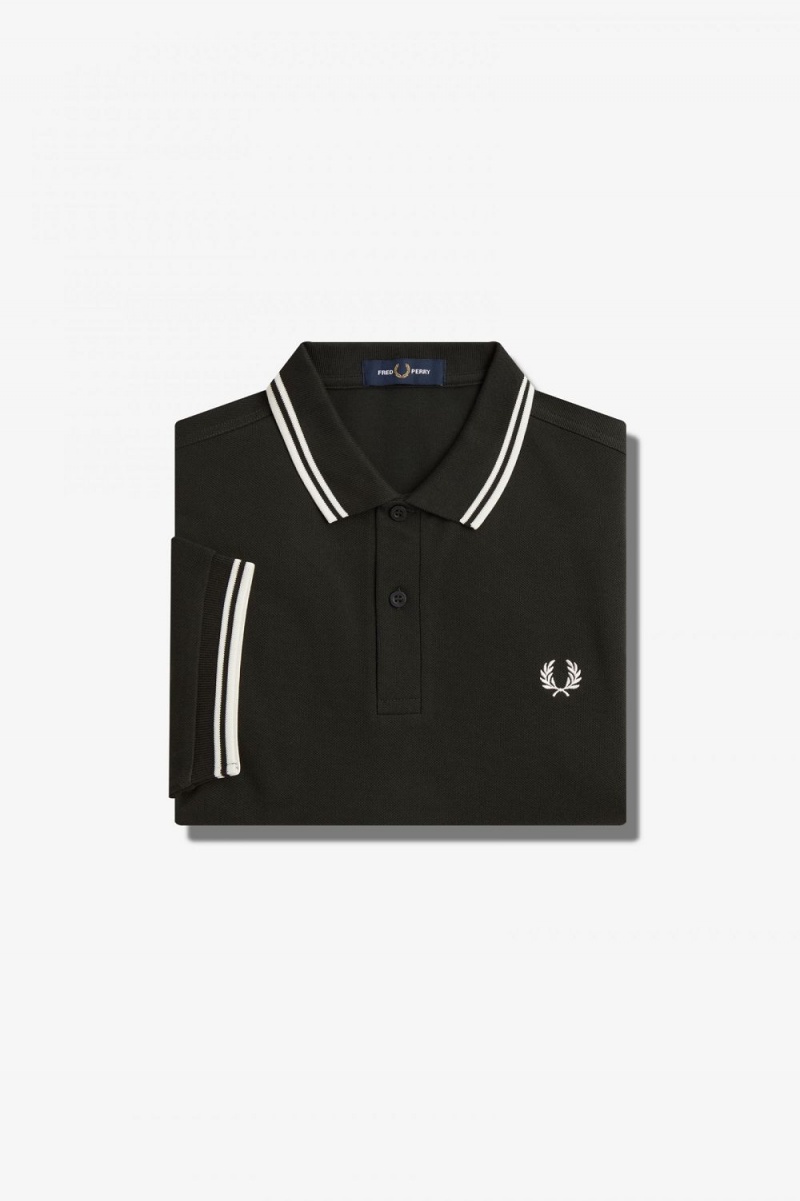 Fred Perry M3600 Men's Shirt Night Green Snow White | DBLOV9524