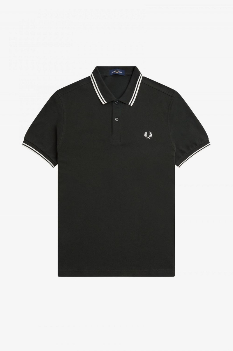 Fred Perry M3600 Men's Shirt Night Green Snow White | DBLOV9524