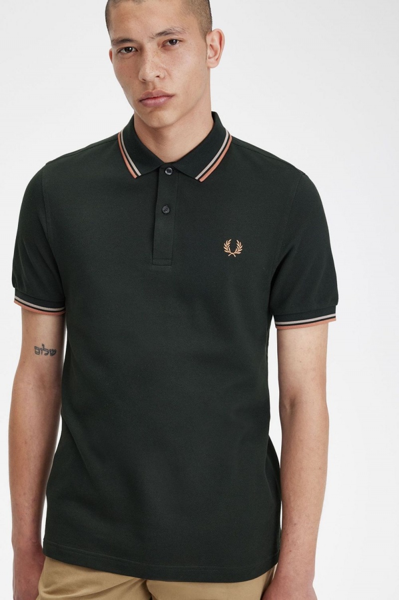 Fred Perry M3600 Men's Shirt Night Green Warm Grey Light Rust | SHAYV7104