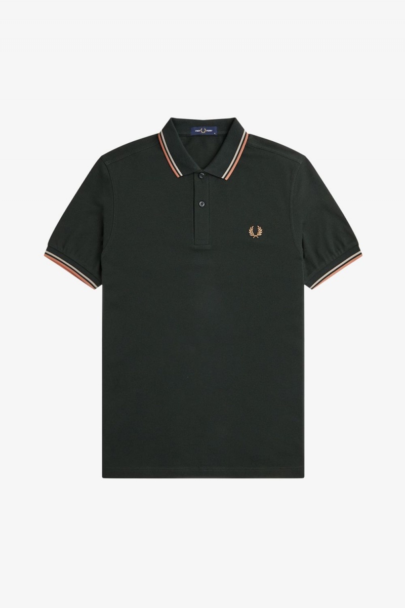 Fred Perry M3600 Men's Shirt Night Green Warm Grey Light Rust | SHAYV7104