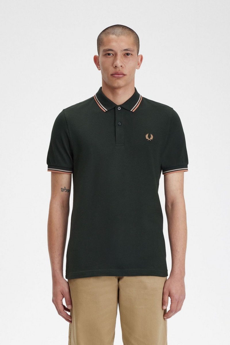 Fred Perry M3600 Men\'s Shirt Night Green Warm Grey Light Rust | SHAYV7104