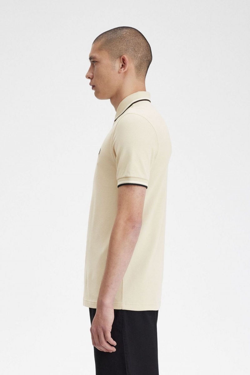 Fred Perry M3600 Men's Shirt Oatmeal Beige Black | TLUWQ6805