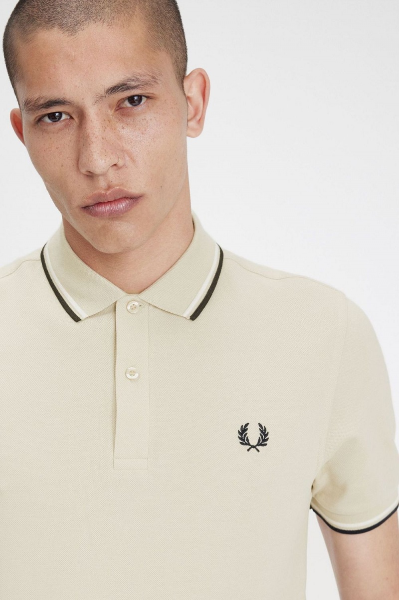 Fred Perry M3600 Men's Shirt Oatmeal Beige Black | TLUWQ6805