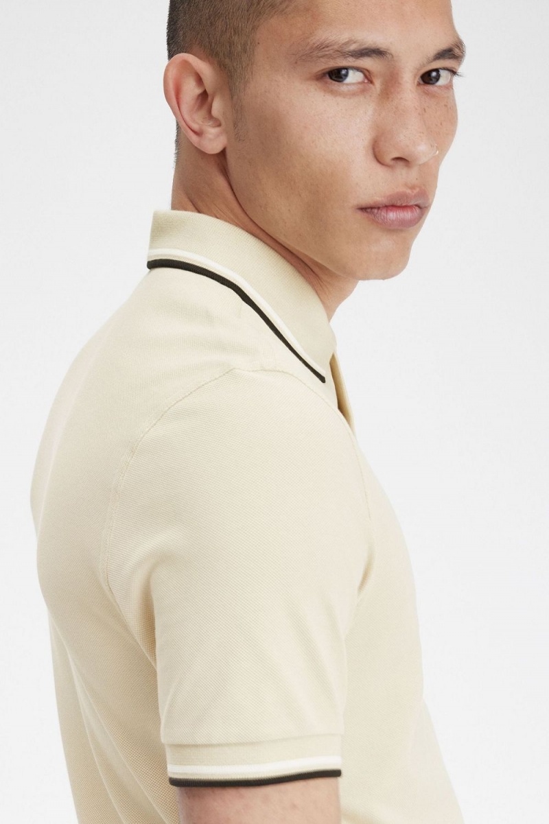 Fred Perry M3600 Men's Shirt Oatmeal Beige Black | TLUWQ6805