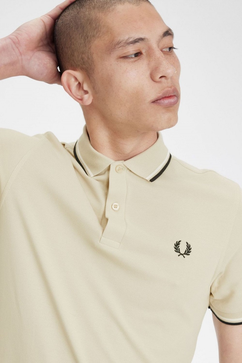 Fred Perry M3600 Men's Shirt Oatmeal Beige Black | TLUWQ6805