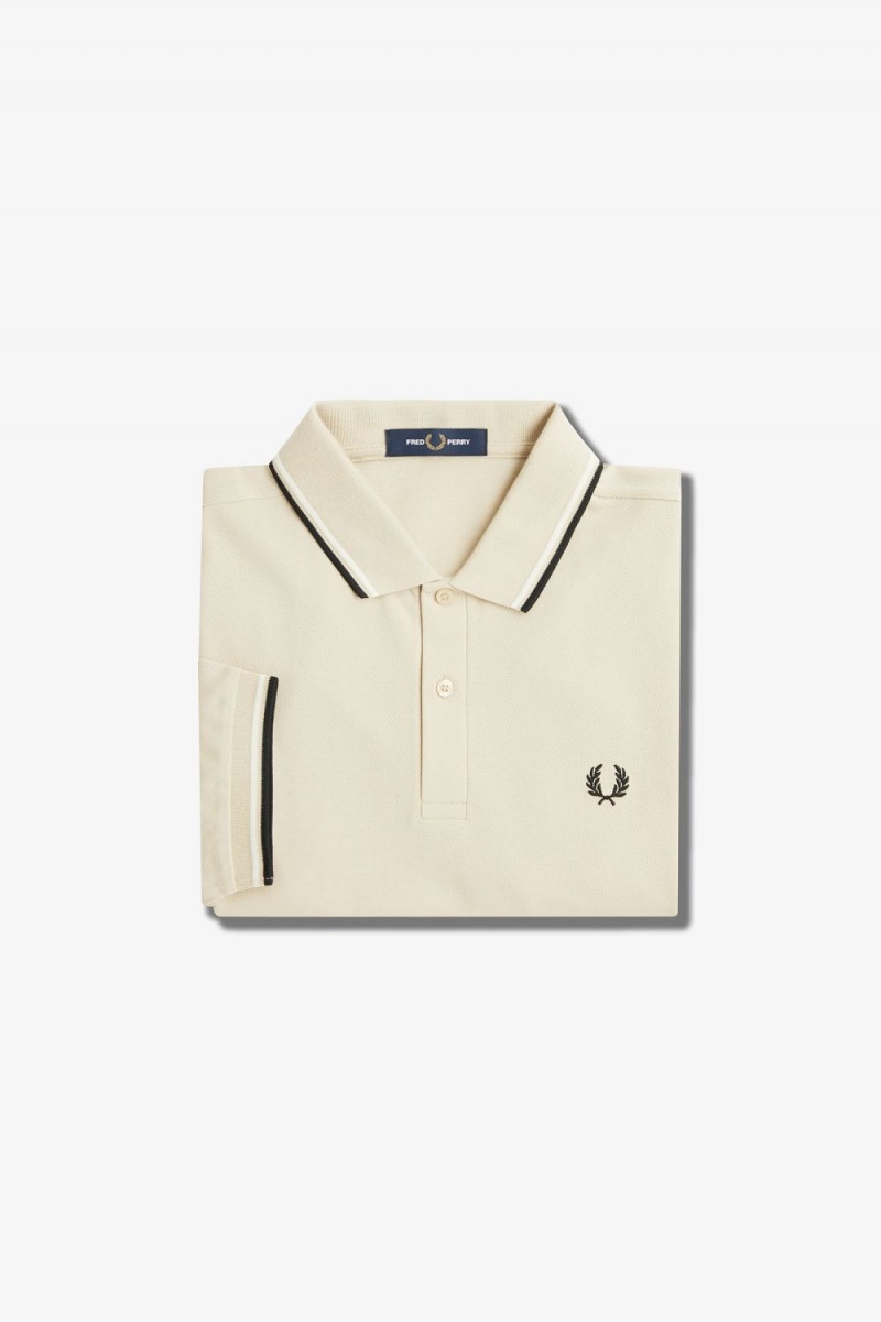 Fred Perry M3600 Men's Shirt Oatmeal Beige Black | TLUWQ6805