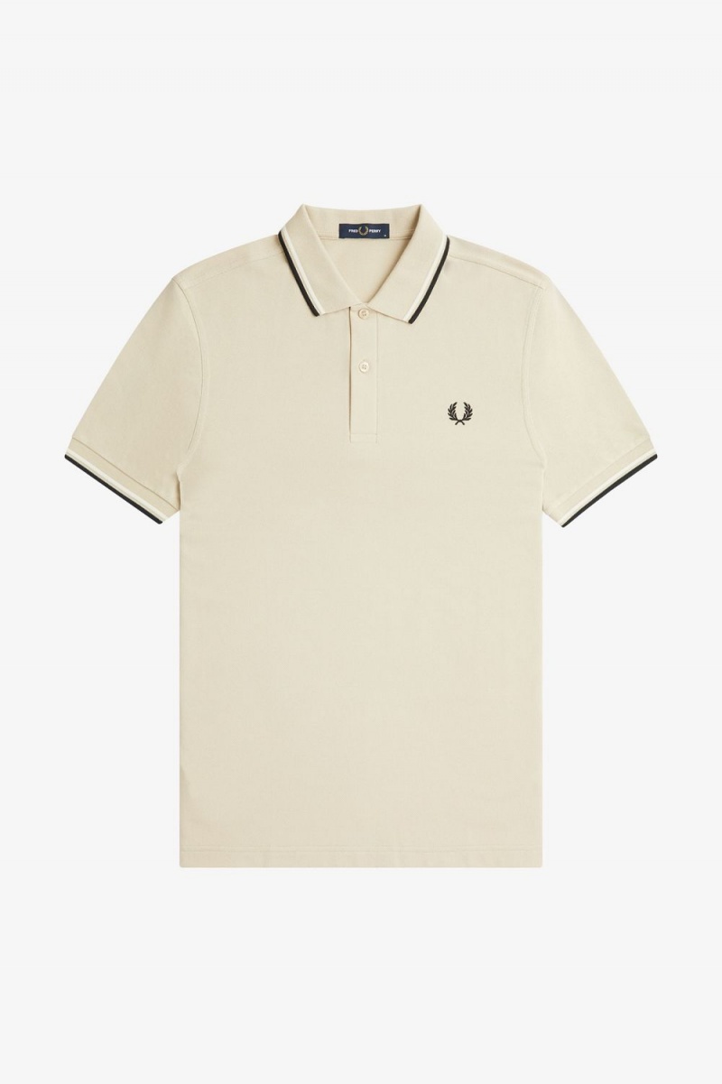 Fred Perry M3600 Men's Shirt Oatmeal Beige Black | TLUWQ6805