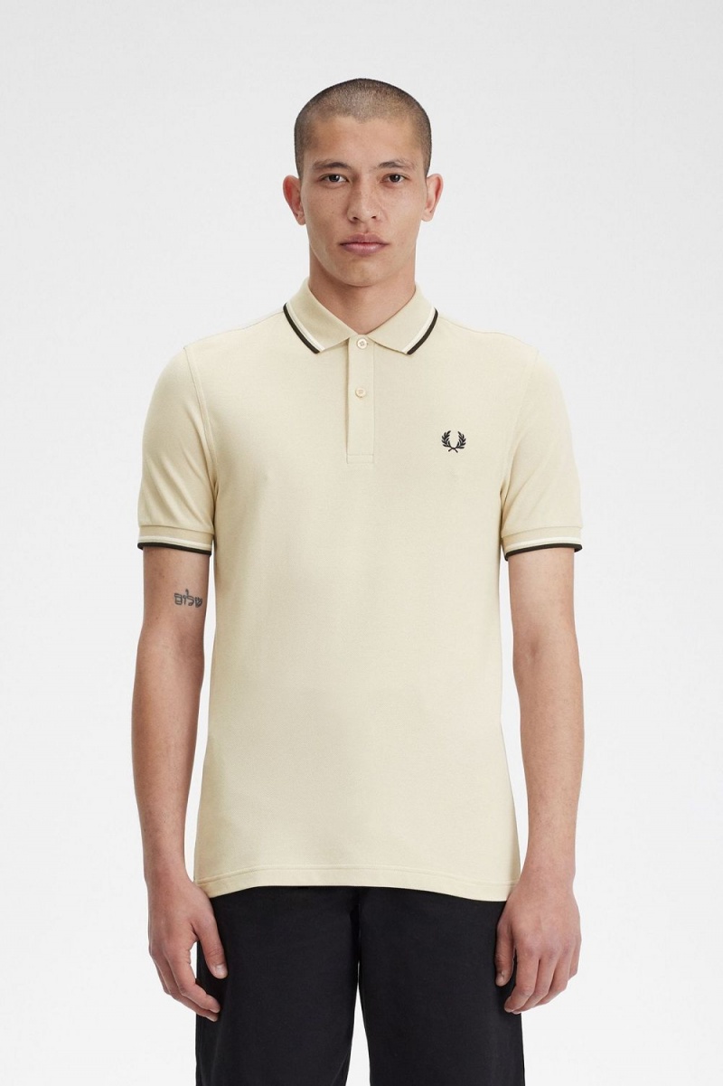 Fred Perry M3600 Men\'s Shirt Oatmeal Beige Black | TLUWQ6805