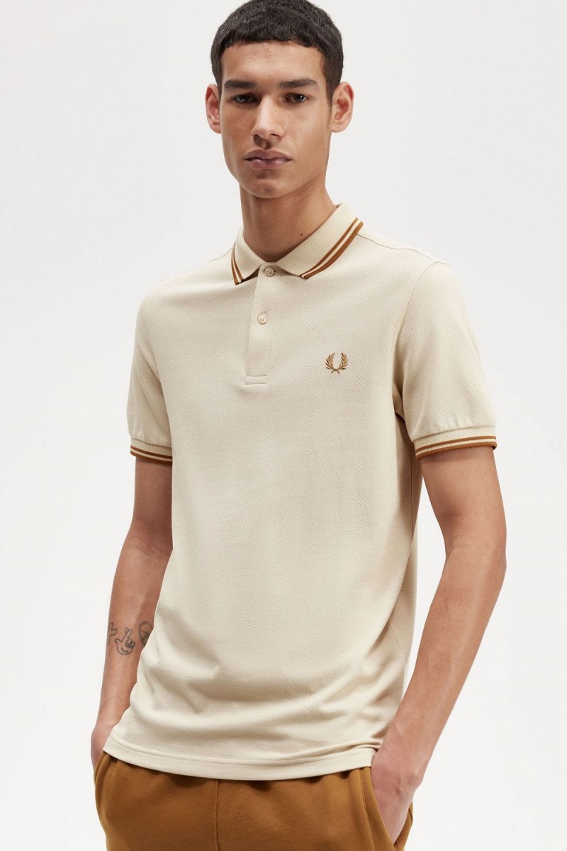 Fred Perry M3600 Men's Shirt Oatmeal Dark Coffee Dark Coffee | KNYRW8509