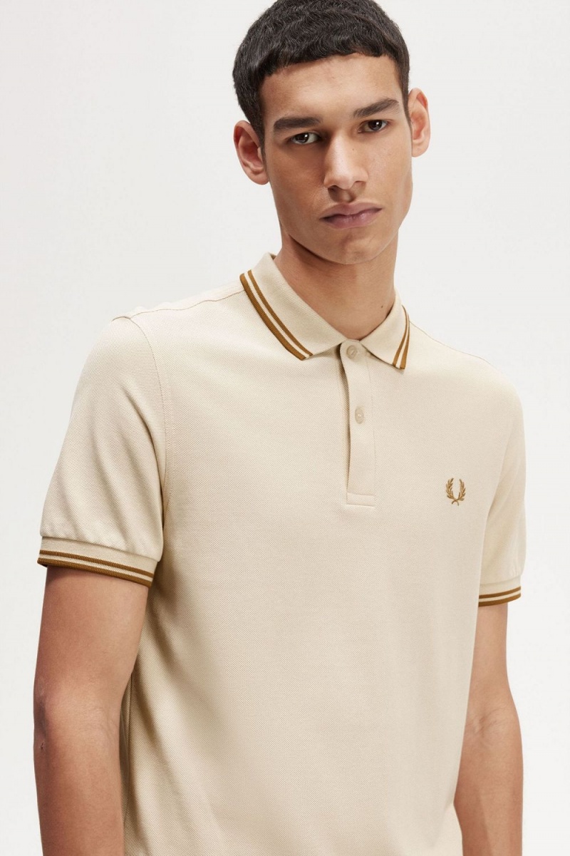 Fred Perry M3600 Men's Shirt Oatmeal Dark Coffee Dark Coffee | KNYRW8509