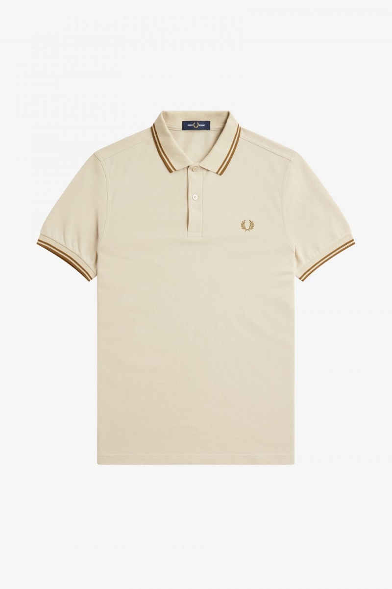 Fred Perry M3600 Men's Shirt Oatmeal Dark Coffee Dark Coffee | KNYRW8509