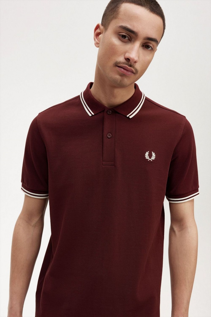 Fred Perry M3600 Men's Shirt Oxblood Beige | VOLPD9381