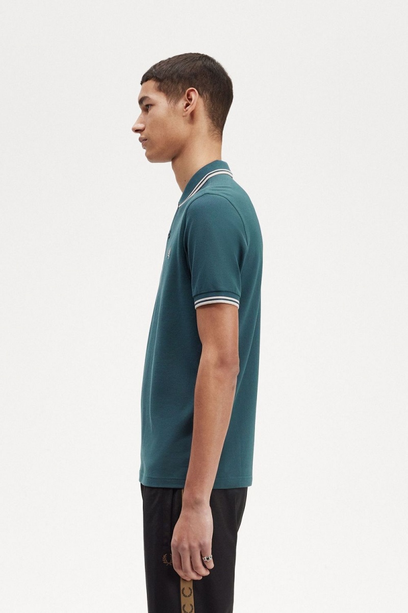 Fred Perry M3600 Men's Shirt Petrol Blue Light Mint | IKGOV1592