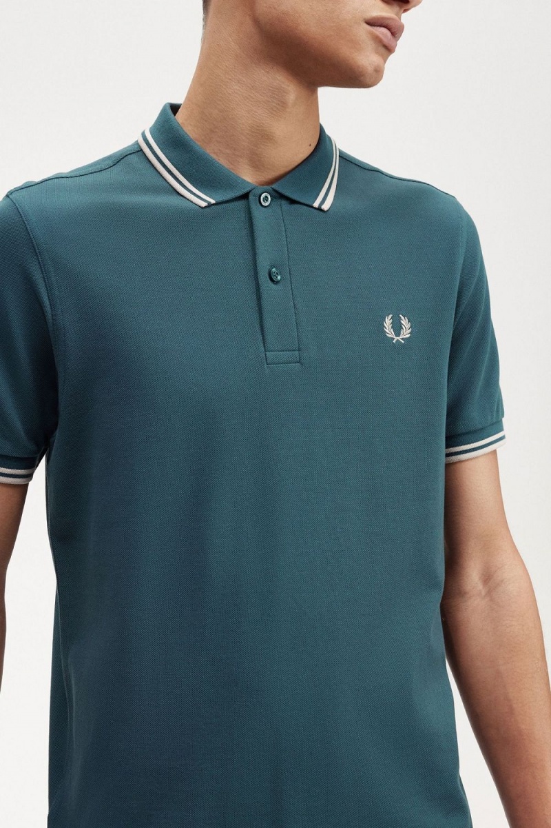 Fred Perry M3600 Men's Shirt Petrol Blue Light Mint | IKGOV1592