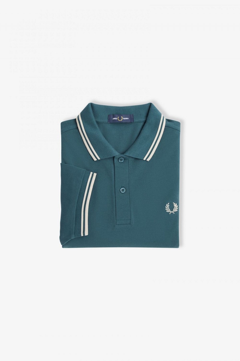 Fred Perry M3600 Men's Shirt Petrol Blue Light Mint | IKGOV1592