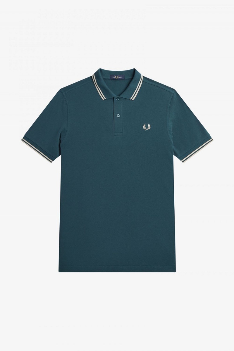 Fred Perry M3600 Men's Shirt Petrol Blue Light Mint | IKGOV1592