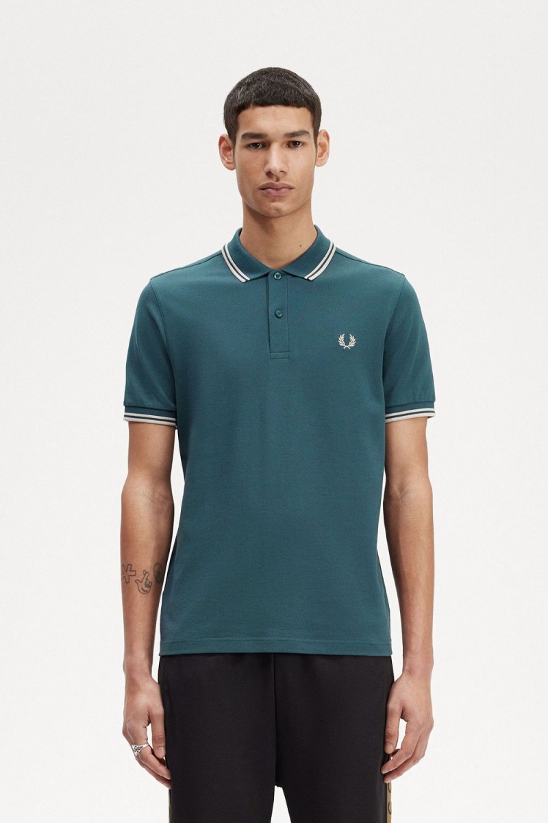 Fred Perry M3600 Men\'s Shirt Petrol Blue Light Mint | IKGOV1592