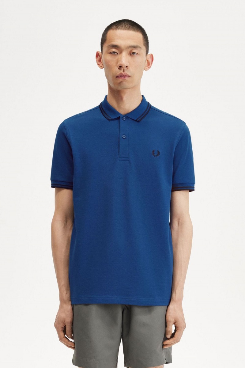 Fred Perry M3600 Men\'s Shirt Shaded Cobalt Navy Navy | ORVAQ2497