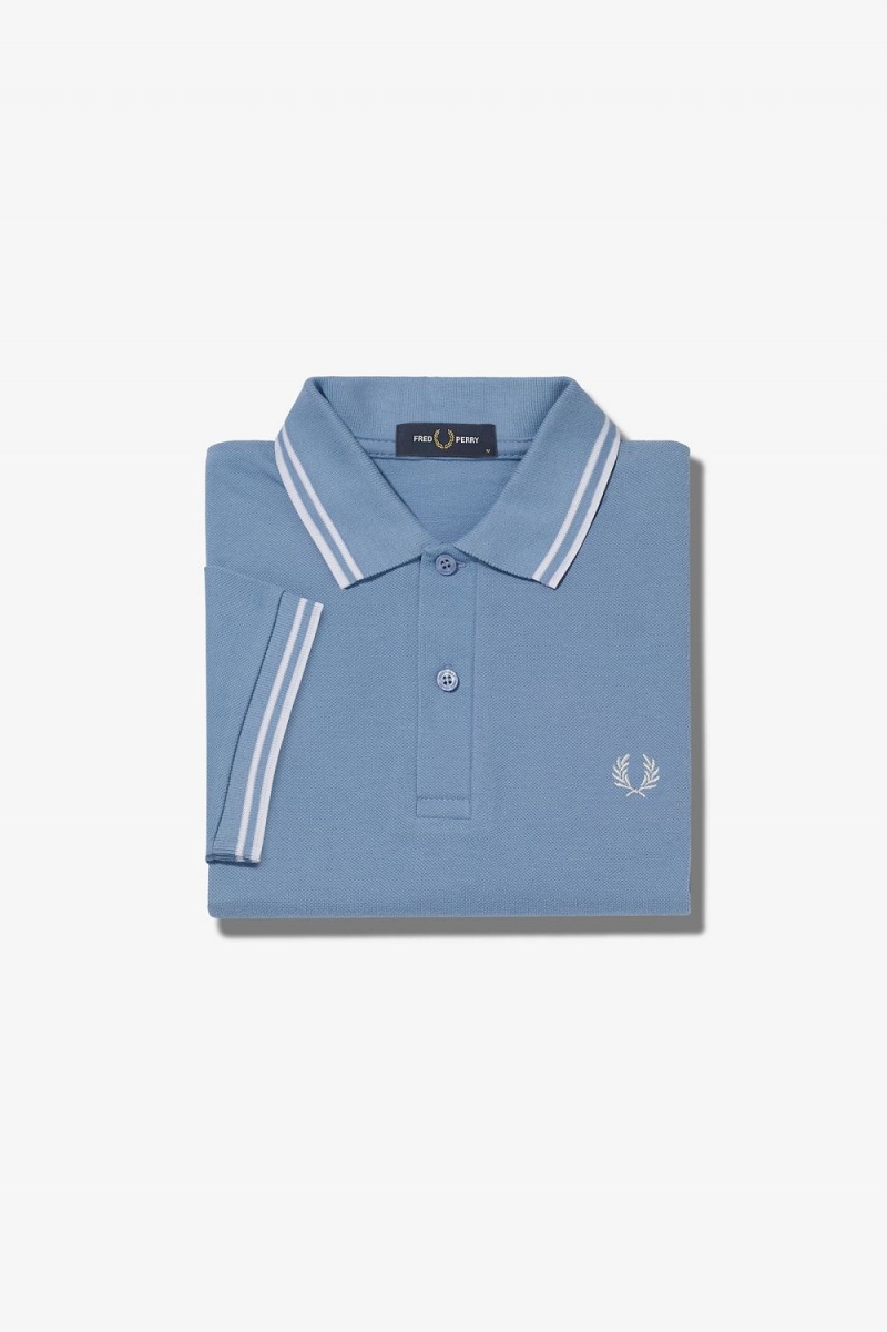 Fred Perry M3600 Men's Shirt Sky Blue Snow White | TDYCR7365