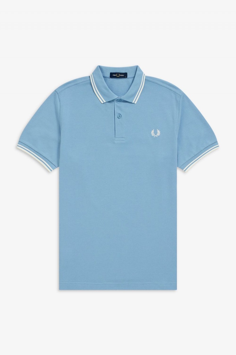 Fred Perry M3600 Men's Shirt Sky Blue Snow White | TDYCR7365