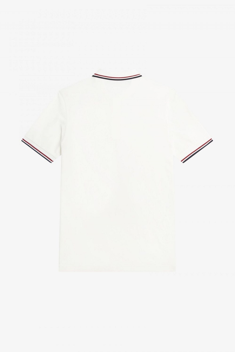 Fred Perry M3600 Men's Shirt Snow White Burnt Red Navy | NYSXV2369