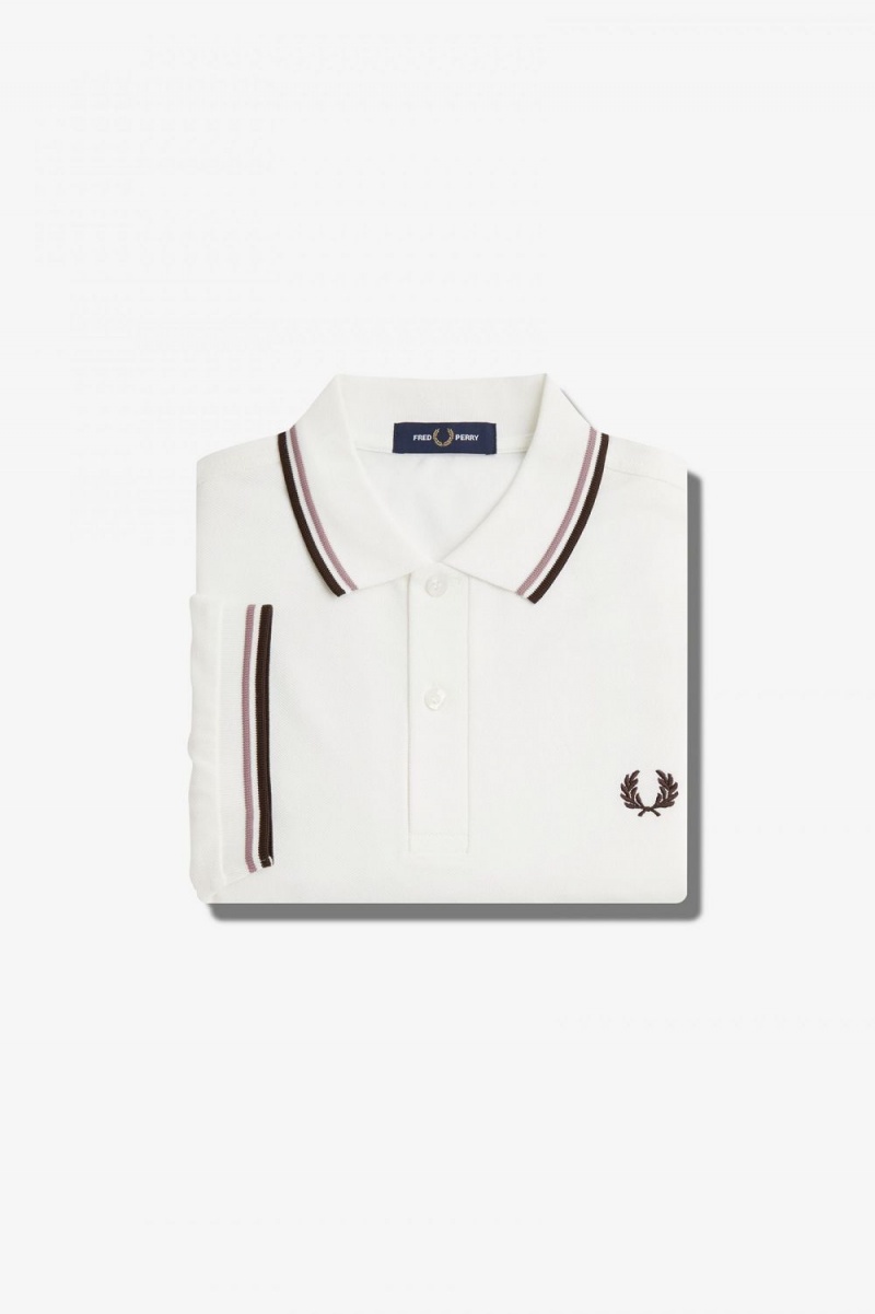 Fred Perry M3600 Men's Shirt Snow White Deep Pink Burnt Tobacco | JYPDN7698