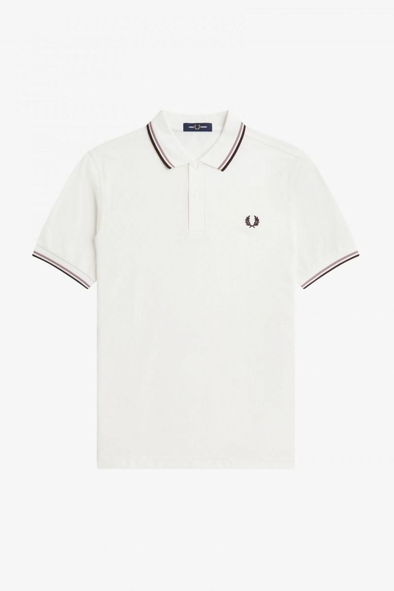 Fred Perry M3600 Men's Shirt Snow White Deep Pink Burnt Tobacco | JYPDN7698