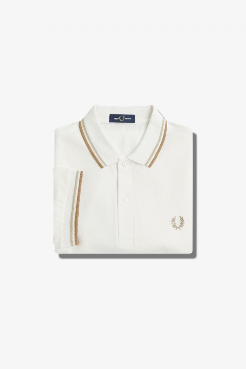 Fred Perry M3600 Men's Shirt Snow White Oatmeal Green | FERGX5814