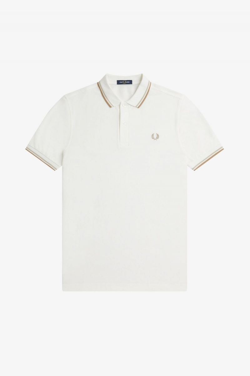 Fred Perry M3600 Men's Shirt Snow White Oatmeal Green | FERGX5814