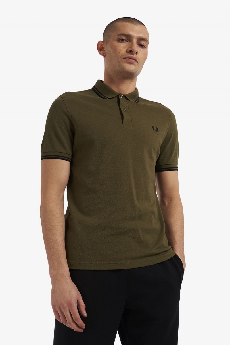 Fred Perry M3600 Men's Shirt Uniform Green Black | MJEKF9341