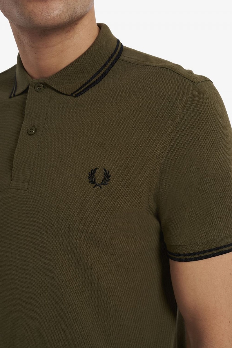 Fred Perry M3600 Men's Shirt Uniform Green Black | MJEKF9341