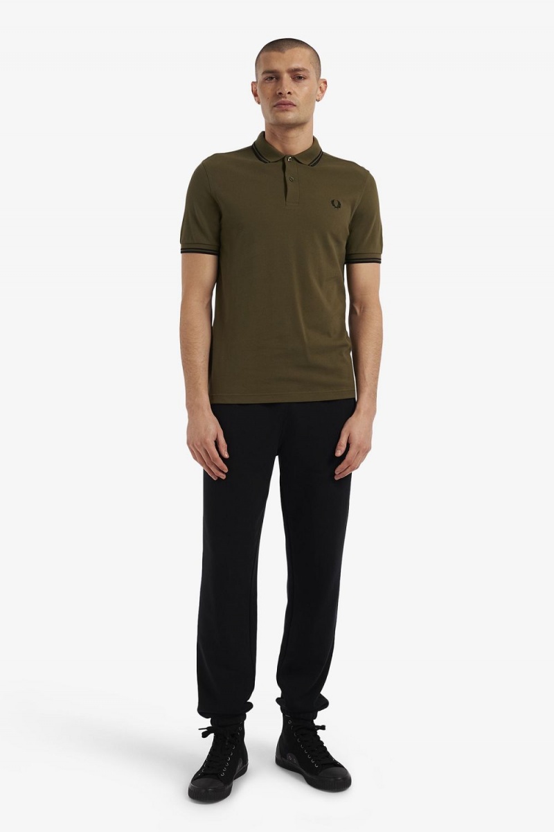 Fred Perry M3600 Men's Shirt Uniform Green Black | MJEKF9341