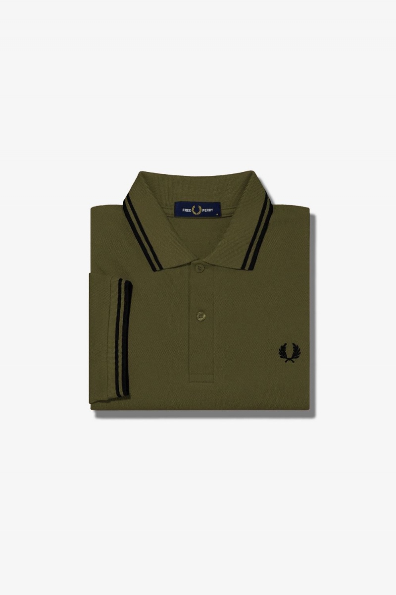 Fred Perry M3600 Men's Shirt Uniform Green Black | MJEKF9341