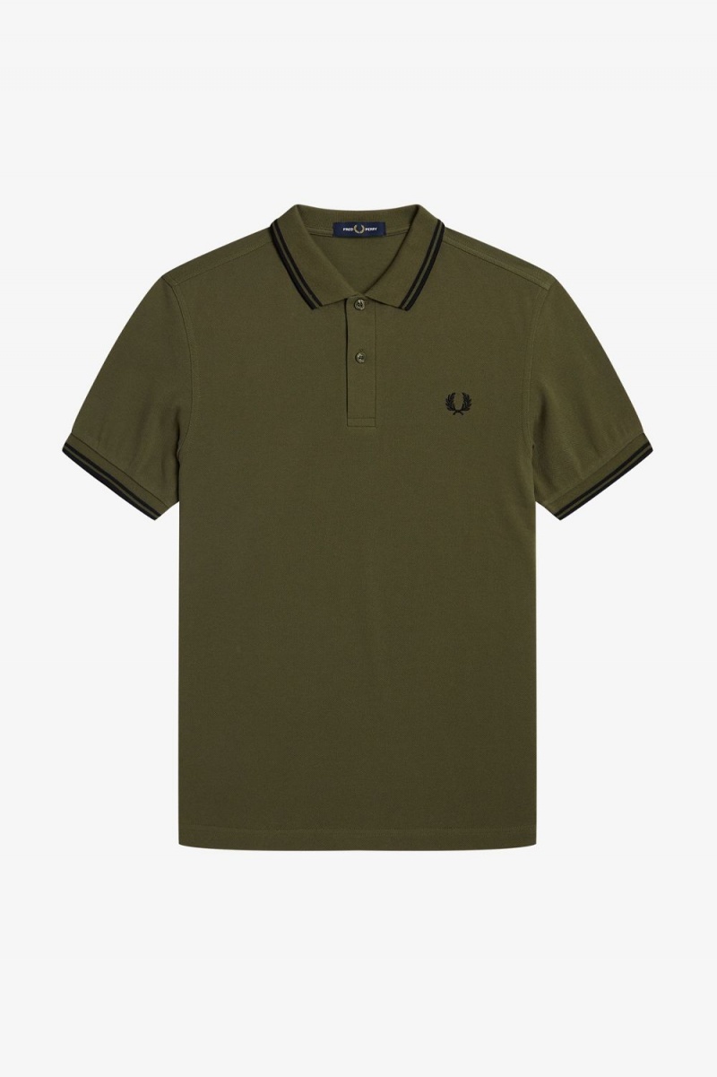 Fred Perry M3600 Men's Shirt Uniform Green Black | MJEKF9341