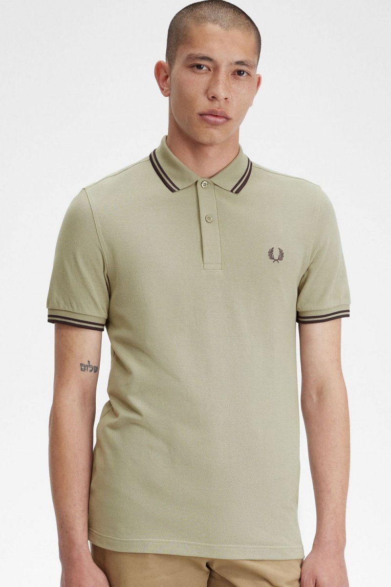 Fred Perry M3600 Men's Shirt Warm Grey Dark Red | CNORY2197