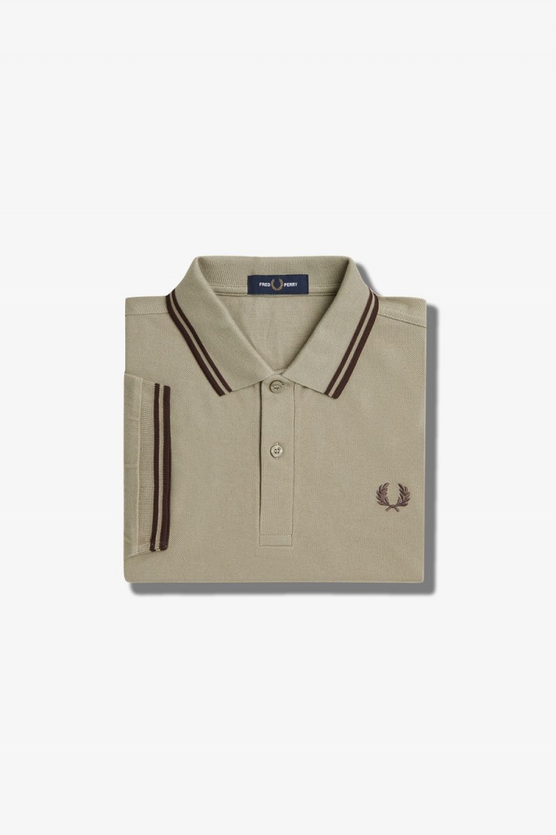 Fred Perry M3600 Men's Shirt Warm Grey Dark Red | CNORY2197