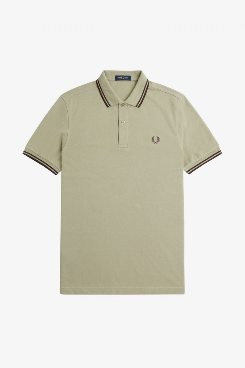 Fred Perry M3600 Men's Shirt Warm Grey Dark Red | CNORY2197