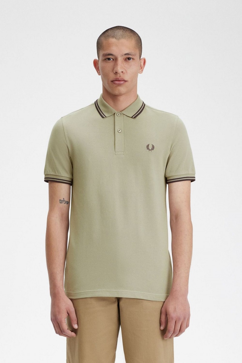 Fred Perry M3600 Men\'s Shirt Warm Grey Dark Red | CNORY2197