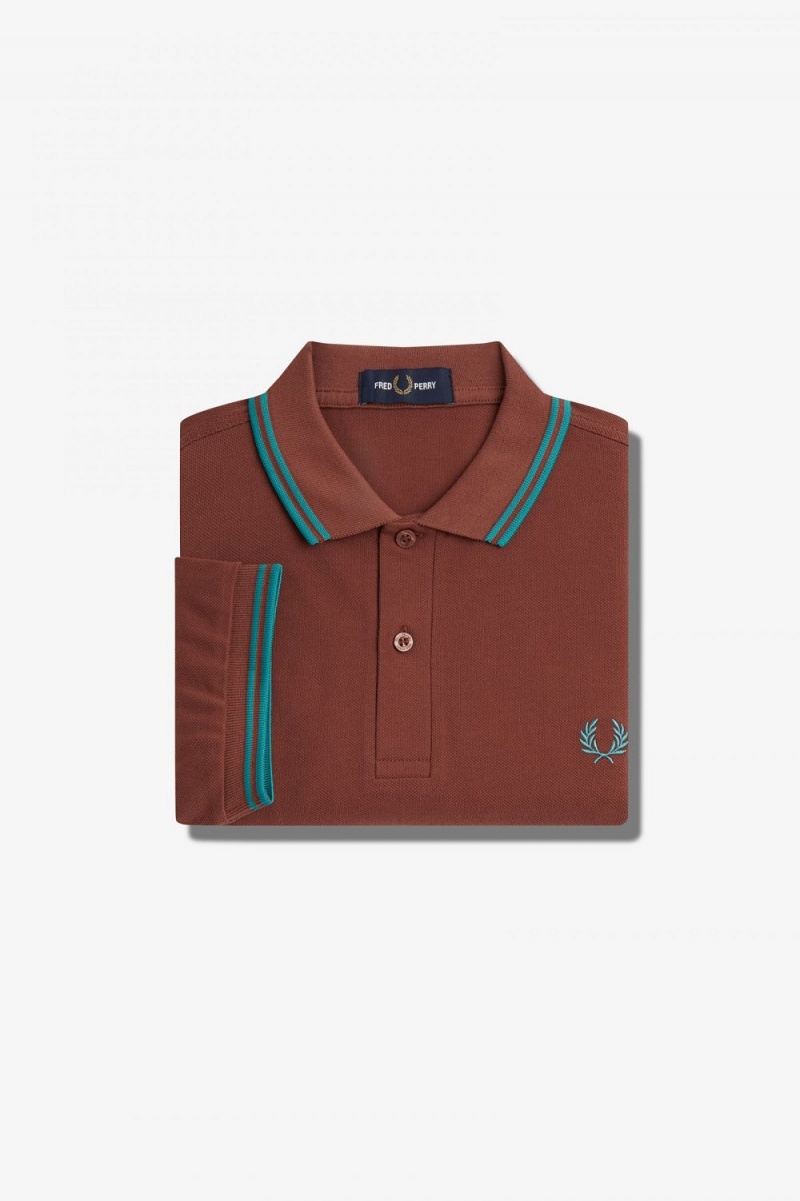 Fred Perry M3600 Men's Shirt Whisky Brown Deep Mint Deep Mint | LUAXM4790