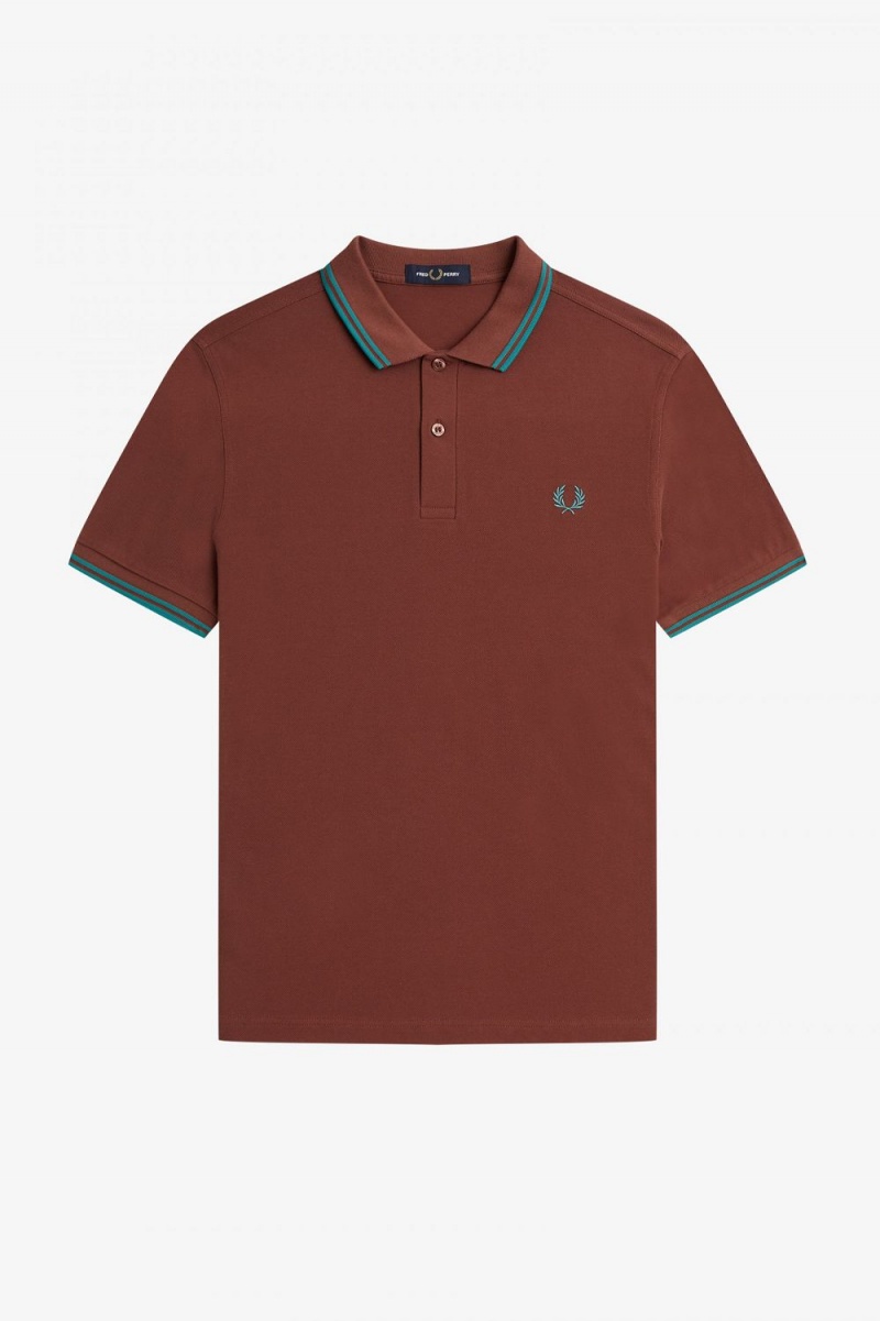 Fred Perry M3600 Men's Shirt Whisky Brown Deep Mint Deep Mint | LUAXM4790