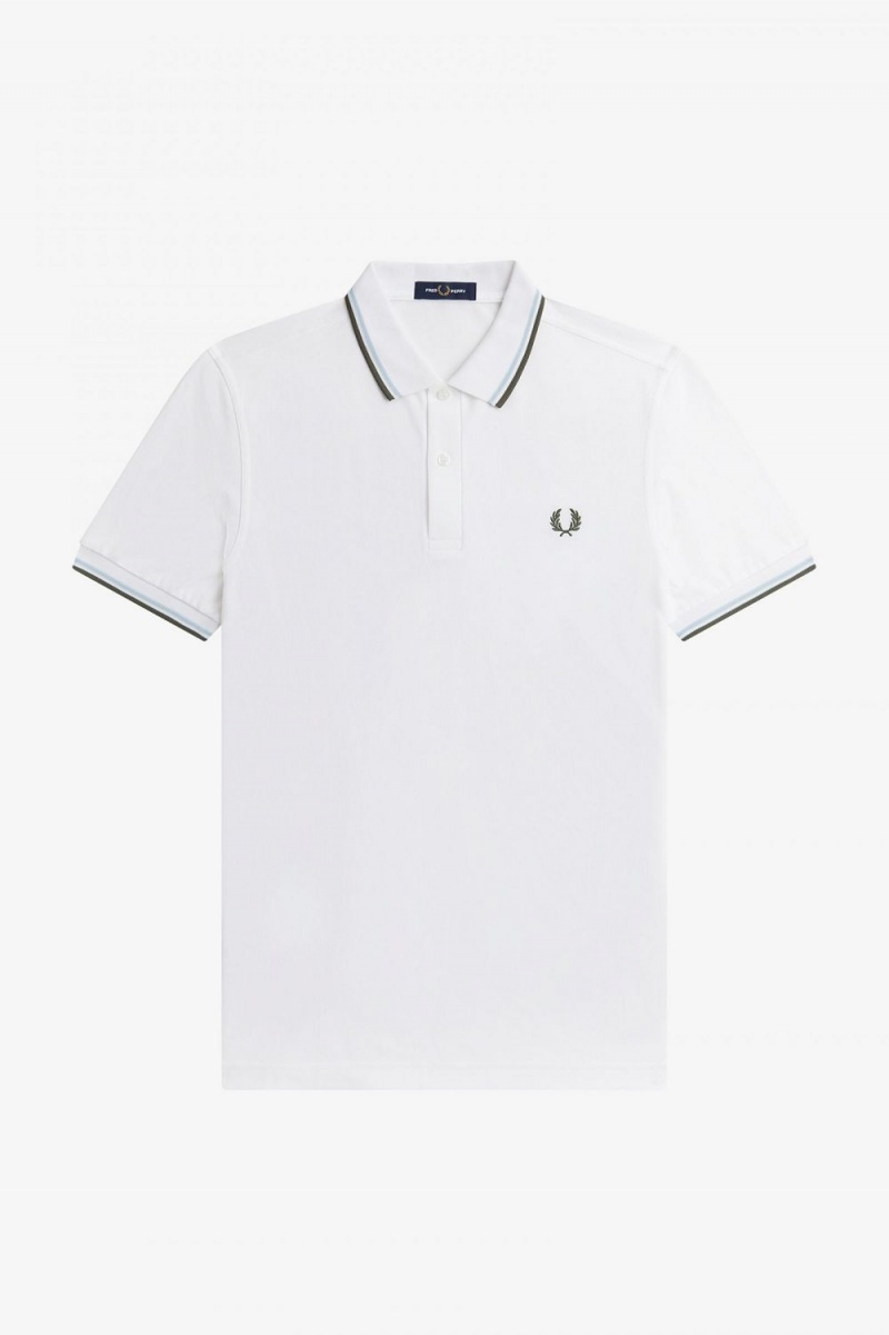 Fred Perry M3600 Men's Shirt White Light Aqua Field Green | AISQH0238