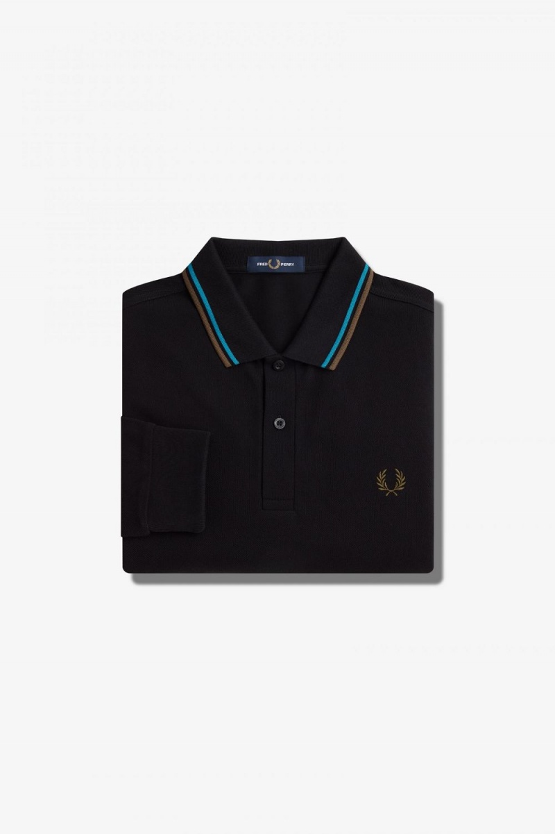 Fred Perry M3636 Men's Shirt Black Cyber Blue Uniform Green | XBTGL5167