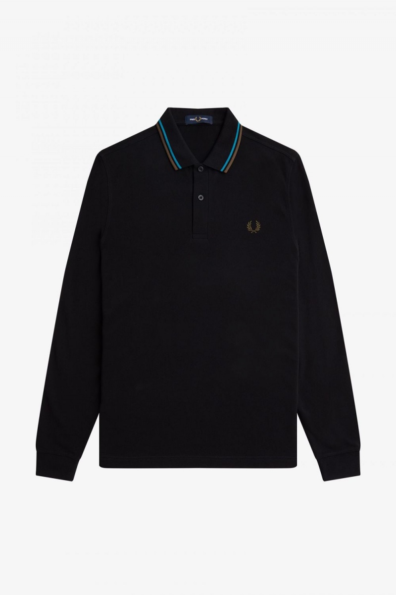 Fred Perry M3636 Men's Shirt Black Cyber Blue Uniform Green | XBTGL5167