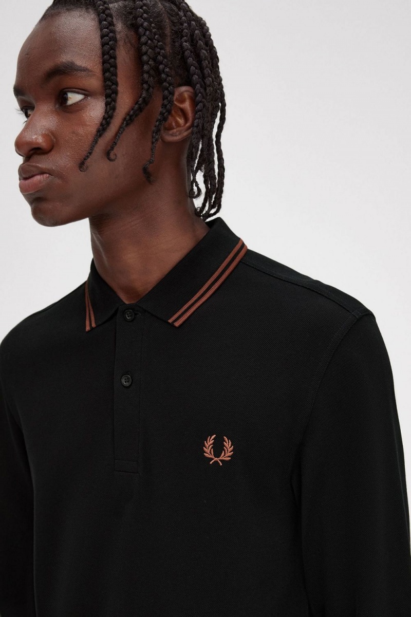 Fred Perry M3636 Men's Shirt Black Whisky Brown | XLYZM9725