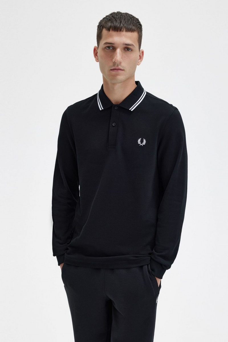 Fred Perry M3636 Men's Shirt Black White | VGDFE8492