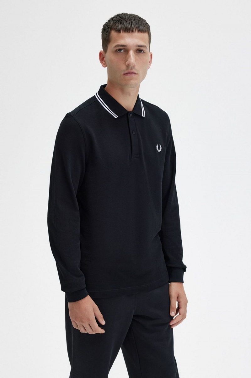 Fred Perry M3636 Men's Shirt Black White | VGDFE8492