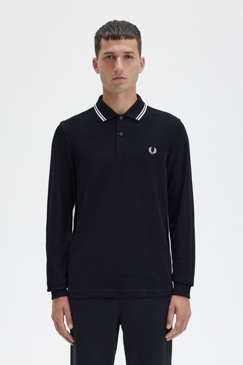 Fred Perry M3636 Men\'s Shirt Black White | VGDFE8492